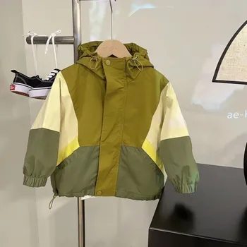 2023 Новая демисезонная куртка с капюшоном для маленьких мальчиков 2-10 лет, детские куртки, Одежда для мальчиков и девочек, Модная хлопковая верхняя одежда и пальто