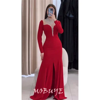 Популярное выпускное платье MOBUYE 2024 с круглым вырезом длиной до пола и длинными рукавами, вечернее модное элегантное платье для женщин