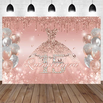 Mocsicka Quinceanera Сладкий 15-часовой Фон для Дня рождения принцессы Розовое платье для девочек Воздушный шар Бриллиантовый фон Блестящий Реквизит для фотосъемки