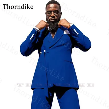Мужской синий костюм Thorndike, Элегантный праздничный Свадебный смокинг, Приталенный комплект из 2 предметов, куртка и брюки, Сшитый На заказ, костюм Официанта Homme