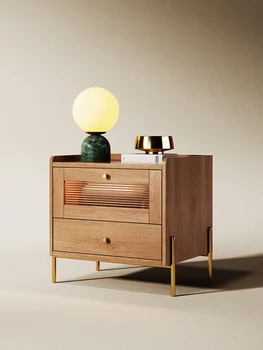 Прикроватный столик небольшого размера, современный и минималистичный шкаф для хранения в спальне, прикроватный шкаф из массива дерева в кремовом стиле