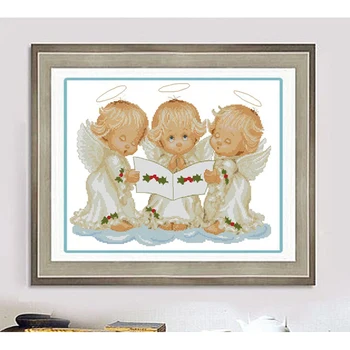 Amishop Высококачественный Набор для вышивания крестиком Почти Идеальный 3 Маленьких Ангела Музыка Рождественского Хора Ангелов