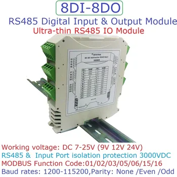 Защитный Барьер Ультратонкий Модуль ввода-вывода RS485 8DI-8DO RS485 Цифровой NPN Вход-Выход MODBUS RTU для Промышленного Оборудования с Релейным ПЛК