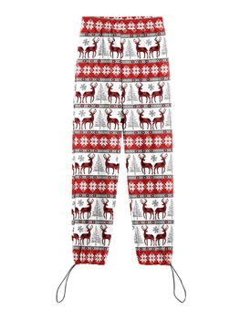 Edhomenn/ женские рождественские брюки с принтом Лося, Санта-Клауса, брюки на завязках, свободные Рождественские пижамные штаны