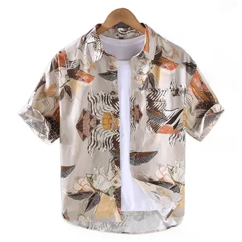 Модная мужская рубашка с коротким рукавом с индивидуальным принтом, новая летняя рубашка, японский повседневный тренд, рубашка универсального пляжного размера