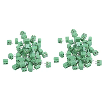 100 штук 2-контактный 5-мм зажимной винт для крепления печатной платы, разъем клеммной колодки 300V 10A (зеленый)