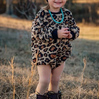 Флисовые свитшоты для маленьких девочек, Комбинезоны с леопардовым принтом, круглый вырез, Длинные рукава, Комбинезоны для младенцев, Осенняя одежда, Боди для малышей 0-24 м