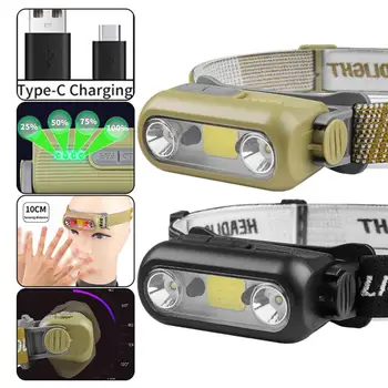 Светодиодный налобный фонарь с датчиком УДАРА, налобный фонарь с USB-аккумулятором, Водонепроницаемый Головной фонарь, фонарь для кемпинга, рыбалки, добычи Полезных ископаемых