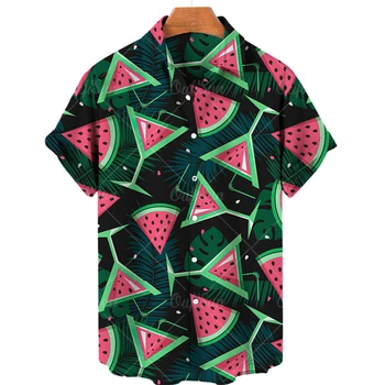Стильные Гавайские Мужские рубашки с принтом ананаса и фруктов, Повседневный Короткий рукав, Модная Мужская Летняя Свободная одежда большого размера