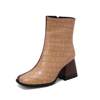 Botas De Mujer 2023, дизайнерские ботильоны для женщин, Пикантные модные короткие сапоги в стиле панк с квадратным носком на молнии на высоком каблуке 1009