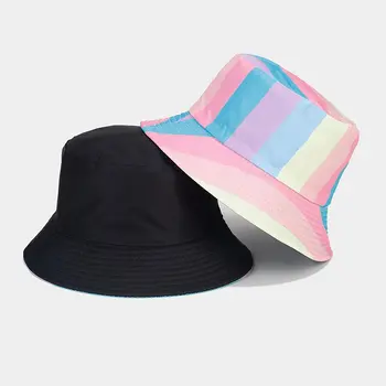 Хлопчатобумажная шляпа-ведро с принтом в цветную полоску, Шляпа рыбака, Солнцезащитная кепка для путешествий на открытом воздухе для мужчин и женщин 196