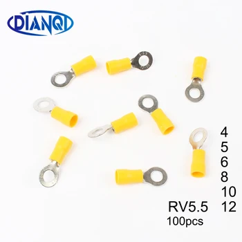 DIANQI RV5.5-4 5 6 Желтое Кольцо изолированный клеммный кабель Обжимной Клеммный комплект 4-6 мм2 Кабельный Соединитель 100 шт./Упак.