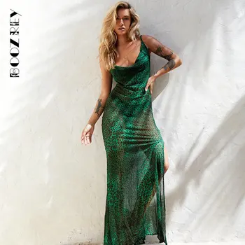 BoozRey Летнее леопардовое платье макси с глубоким V-образным вырезом, женское сексуальное облегающее платье, пляжный наряд, Элегантные вечерние платья на бретелях