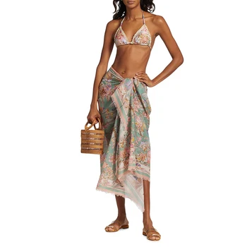 Цельное бикини с цветочным принтом, комплект Бразильских бикини из двух частей, купальники, женский купальный костюм, накидка для плавания 2023