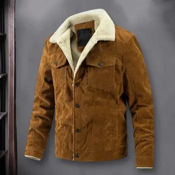 Зимнее мужское пальто С утолщенными карманами, однобортный вельветовый пиджак, винтажный лацкан, длинный рукав, однотонная мужская зимняя куртка.