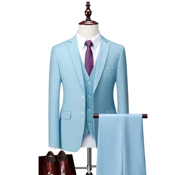 Мужской костюм из 3 предметов для свадьбы жениха, приталенный небесно-голубой блейзер Terno Masculino, сшитый на заказ, Комплекты повседневных деловых блейзеров, Элегантный шафер