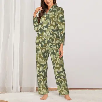 Камуфляжный пижамный комплект для собак, абстрактная камуфляжная Мягкая пижама, женская одежда для сна с длинными рукавами, повседневная домашняя пижама из двух предметов, большой размер 2XL