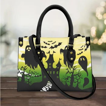 Женские сумки forudesigns, роскошные женские сумки-тоут с принтом призрака на Хэллоуин, Элегантная кожаная сумка для хранения женской косметики