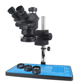 Промышленный лабораторный ювелирный электронный 7X 50X Стереотринокулярный микроскоп с одновременным фокусным расстоянием и вспомогательным объективом 1.0x 0.5x 2.0x