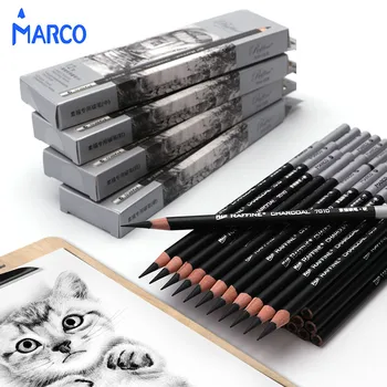 Marco Sketch Pencil Мягкий Твердый Угольный Карандаш 2H 4B 6B 8B Белый Древесный уголь Профессиональный Набор для рисования для начинающих Студенческие Художественные Принадлежности