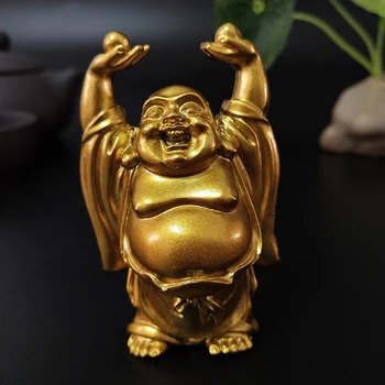 Золотая Китайская Статуя Смеющегося Будды Украшения Фэн-Шуй Скульптуры Будды Майтрейи Статуэтки Украшения Домашнего Сада Статуи