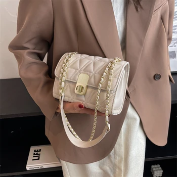 Модная Женская Корейская популярная квадратная сумка на цепочке из искусственной кожи, новые простые однотонные Женские повседневные сумки через плечо для хранения вещей