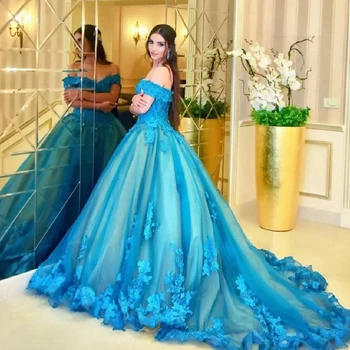 Роскошное бальное платье от Кутюр синего цвета с открытыми плечами, тюлевые аппликации, вечернее платье, Милое элегантное платье для выпускного вечера