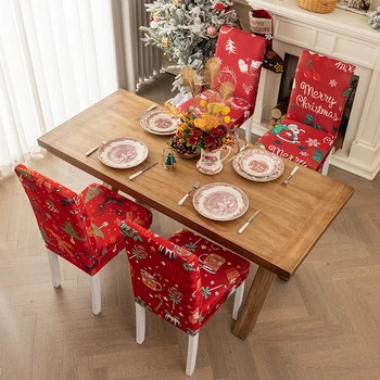 Рождественский чехол для сиденья, украшение для рождественской вечеринки для дома, чехол для гостиничного стула