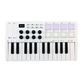 M-VAVE 25-клавишная MIDI-клавиатура Mini USB Keyboard MIDI-контроллер с 25 Чувствительными к скорости Клавишами, 8 Пэдов с подсветкой RGB, 8 Ручек