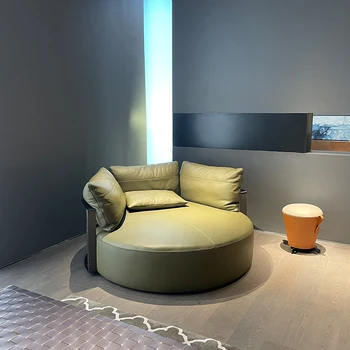 Индивидуальный итальянский легкий роскошный круглый диван Scarlett в минималистском стиле из кожи седла, дизайнерская мебель большого размера