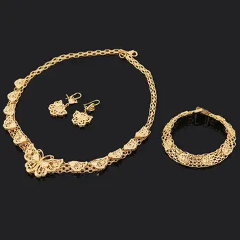 Эфиопские модные наборы свадебных украшений из 24-каратного золота, серьги-бабочки, браслет, ожерелье, наборы свадебных украшений