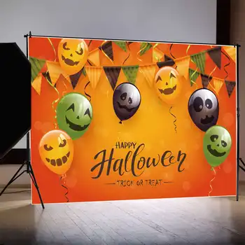 ЛУНА.Фон QG Баннер Happy Halloween Party, воздушный шар, лента, флаг, Декоративный фон, Реквизит для детской фотобудки 