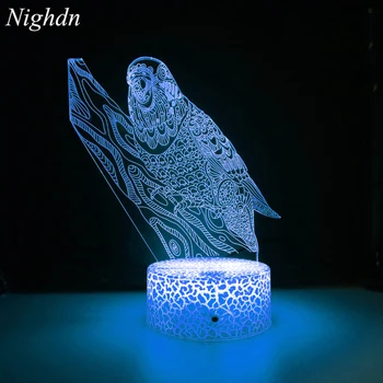 Nighdn 3D Иллюзионная лампа Птица Светодиодный ночник для украшения спальни Настольные лампы на день рождения Рождественские подарки для детей Домашний декор