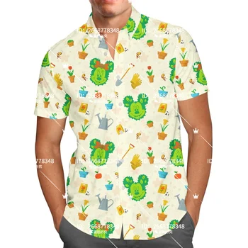 Гавайские Рубашки с Цветочной Минни Маус, Гавайские Рубашки Disney, Мужские Рубашки На Пуговицах С Коротким Рукавом, Модная Пляжная Гавайская Рубашка