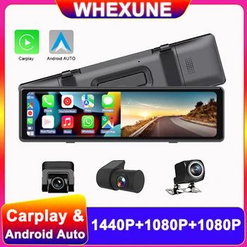 3 Камеры Автомобильный Регистратор WIFI Беспроводной Carplay Android Автоматическое Зеркало Заднего Вида Видеомагнитофон DVR 1440P GPS Навигация Голосовое Управление