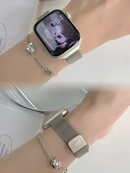 Металлический Сетчатый ремешок для Apple Watch Band 49Ultra 41/45 мм Тонкий Миланский браслет для iWatch38/42 40/44 мм 8SE 7 6 5 4 3 2 1 Магнитный