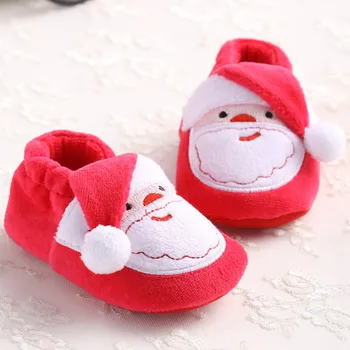Милая Рождественская обувь для новорожденных Мальчиков и девочек, первые ходунки для малышей, мягкие детские балетки на плоской подошве, Зимние Теплые Зимние ботинки 0-18 месяцев