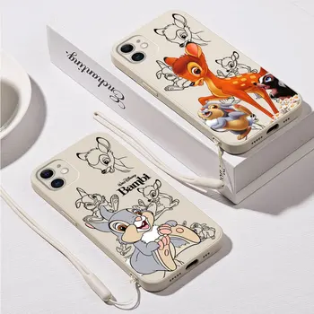 Мягкий Квадратный Жидкий Чехол для Apple iPhone X XR XS 14 Pro Max 12 11 Pro 13 Mini 7 8 SE 15 Plus Disney Bambi Cartoon Capa