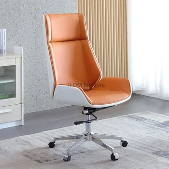 Офисный компьютерный стул из гнутого дерева с высокой спинкой, вращающийся, из микроволокна, Практичный Кожаный офисный шезлонг, мебель для дома