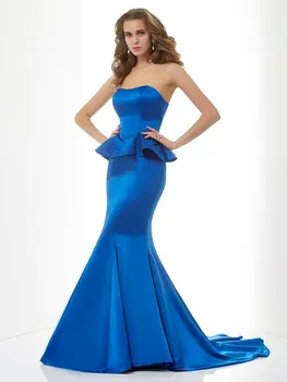 Элегантные длинные вечерние платья из атласа королевского синего цвета 