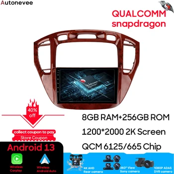 Qualcomm Snapdragon Android 13 Для Toyota Highlander 1 XU20 2001-2007 Автомобильный Радио Мультимедийный Видеоплеер GPS Навигация Wifi