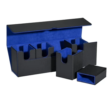 Коробка для хранения карточек, 1 шт., черно-синий чехол из искусственной кожи с боковой загрузкой, коробка для игровых карт