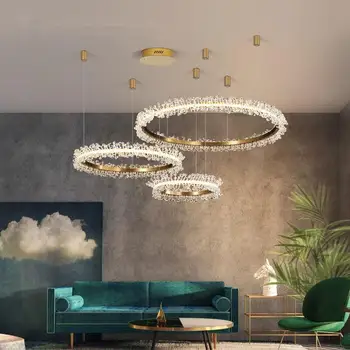 Роскошное хрустальное золотое кольцо светодиодная люстра гостиная столовая дизайн спальни кольцевая люстра украшение дома хрустальная лампа