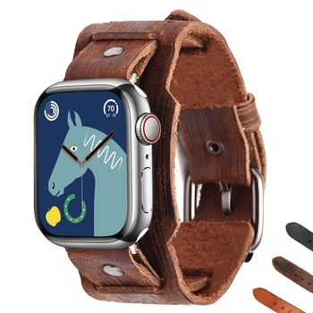 Ремешок для Apple watch band 49 мм 44 мм 40 мм 45 мм 41 мм Ретро-браслет из натуральной Кожи Apple watch Series 3 4 5 se 6 7 8 Ultra