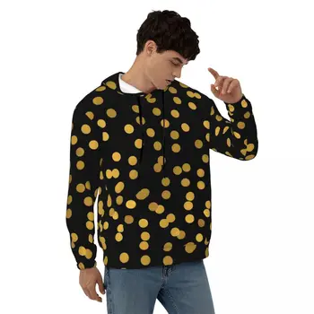 Свободные толстовки в золотой горошек, мужские уличные пуловеры в ретро-горошек, толстовка с капюшоном, зимняя эстетичная удобная рубашка с капюшоном, большой размер 4XL
