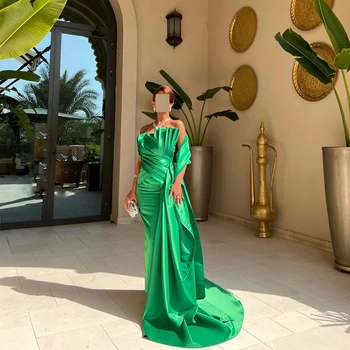 UZN Элегантные Зеленые платья русалки для выпускного вечера С фестончатыми атласными складками Вечерние платья длиной до пола Вечерние платья Саудовской Аравии Нестандартного размера