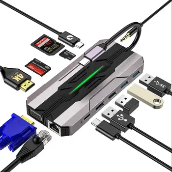 13 В 1 USB C Концентратор Док-Станции SD Card Reader 1000M RJ45 HDMI-Совместимый HDTV VGA USB-Концентратор 3.0 Адаптер-Концентратор