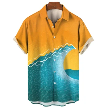 Морская Океанская Волна Графическая Рубашка Для Мужчин С 3D Принтом Модные Гавайские Пляжные Рубашки Для Серфинга С Коротким Рукавом Y2k Топы С Лацканами Женская Одежда