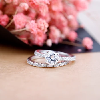 GEM'S BALLET 1,0 карат 6,5 мм, 2 шт., набор пасьянсов с круглым акцентом, Блестящее кольцо с муассанитом для женщин, свадебные украшения из стерлингового серебра 925 пробы