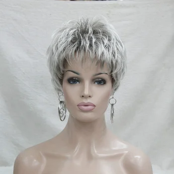 Модный короткий светло-серый синтетический женский парик для косплея mix root